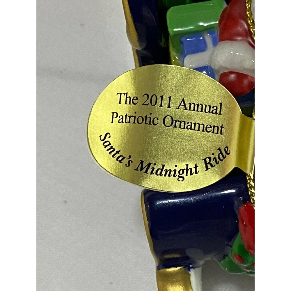 Danbury Mint Stars & Stripes Sleigh Santa's Midnight Ride 2011 Annual Ornament